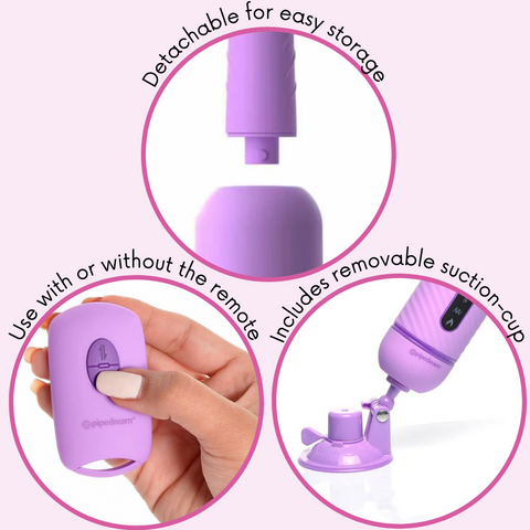Detachable for easy storage. Use with or without the remote. Includes removable suction-cup.