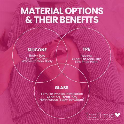 Dildo material options and their benefits infographic