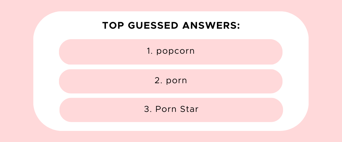 Top guessed answers: popcorn, porn, Porn Star