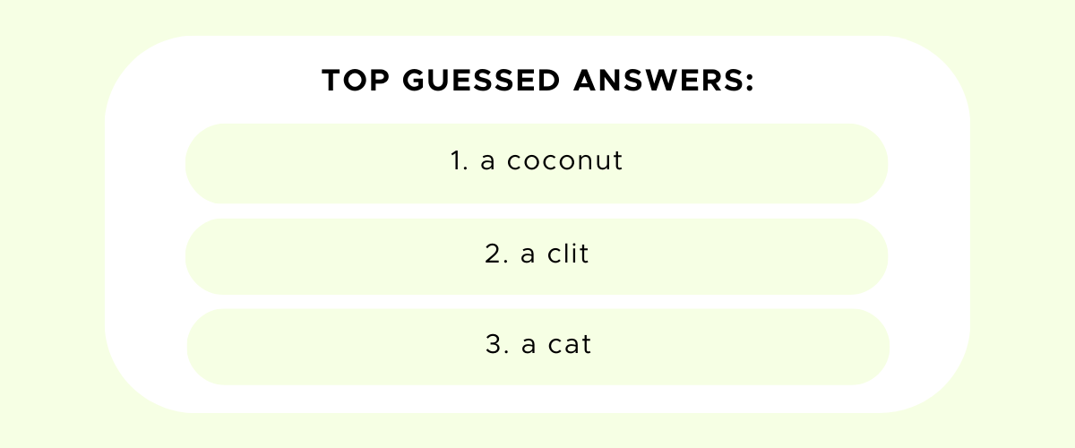 Most popular answers: a coconut, a clit, and a cat