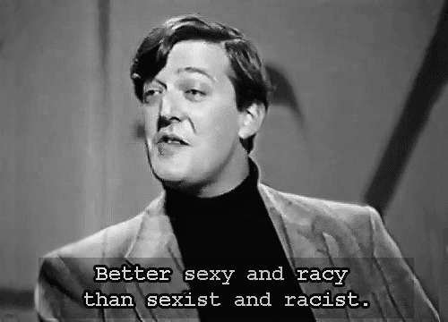Gif of A Man Saying Better Sexy And Racy Than Sexiest And Racist