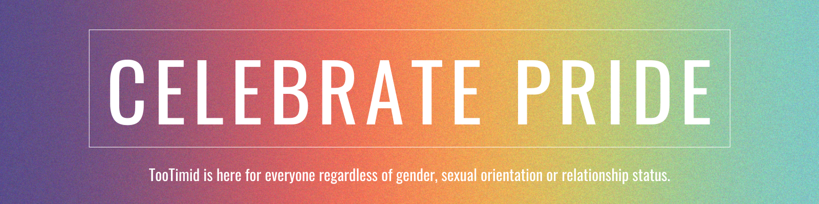 Image of our collection banner for our celebrate pride collection. Banner reads: Celebrate price. TooTimid is here for everyone regardless of gender, sexual orientation, or relationship status.
