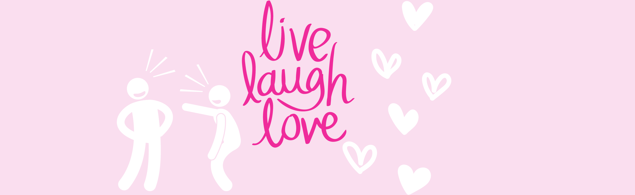 Image depicts stick figure couple laughing with the words live, laugh, love.