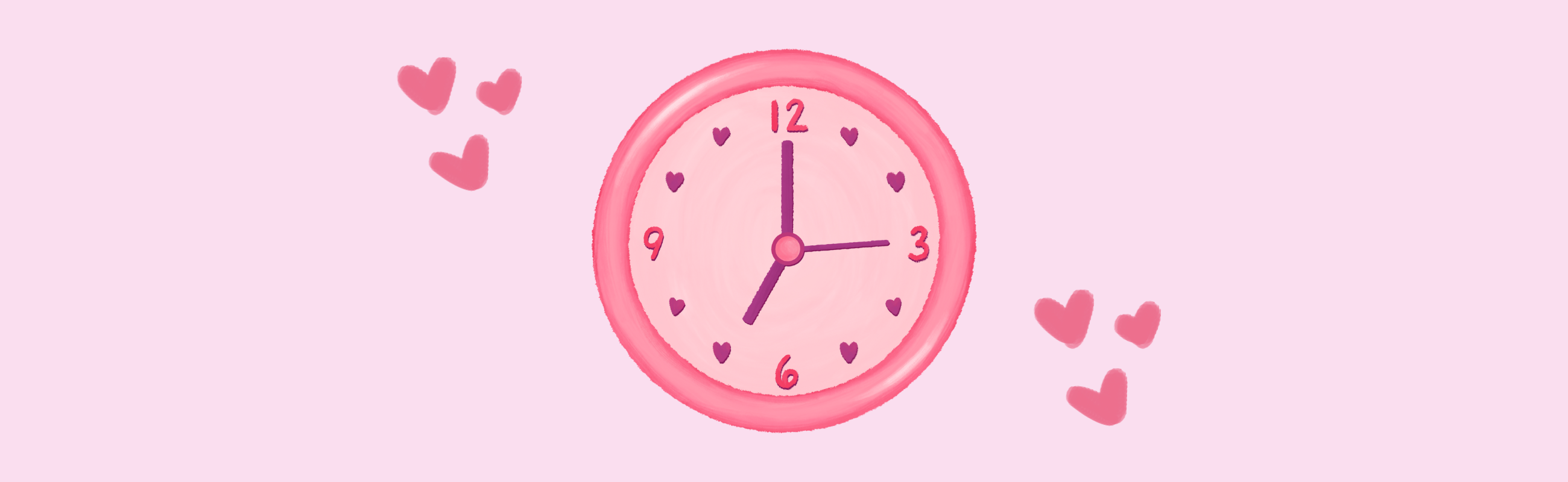 Image of pink clock with hearts