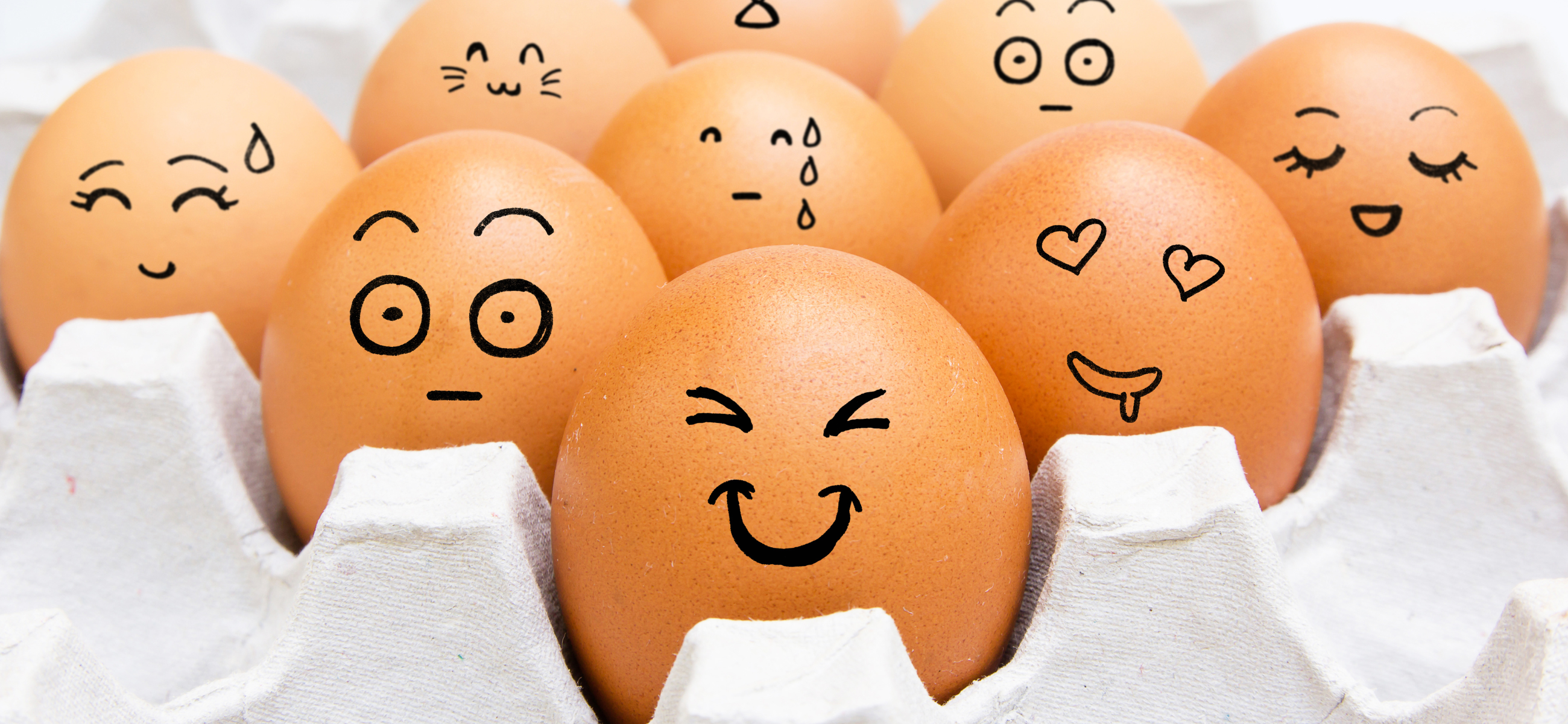 Eggs in carton with faces