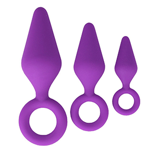 Bright purple set of 3 butt plugs varying in size