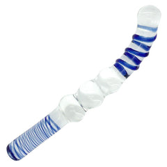 Clear glass dildo with ribbing and beads