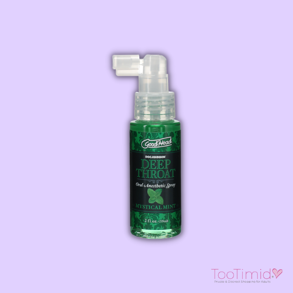 Image of bottle of green deep throat spray made by good head company