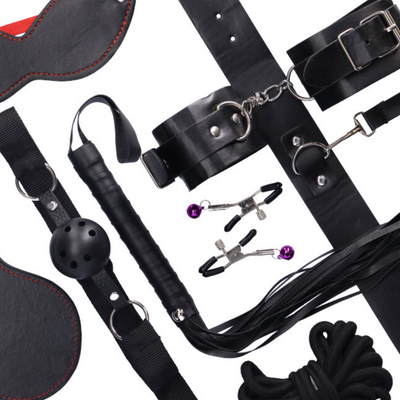 BDSM Sex Toys, Seductive Toys, Bondage Restraints Kit, 10 Piece-set,  Black/red 