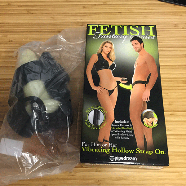 fetish fantasy vibrating hollow strap on packaging