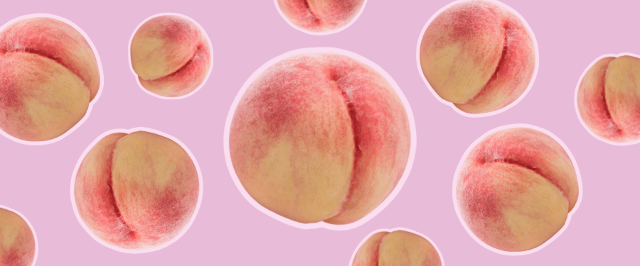 Image of peaches with pink outline on pink background