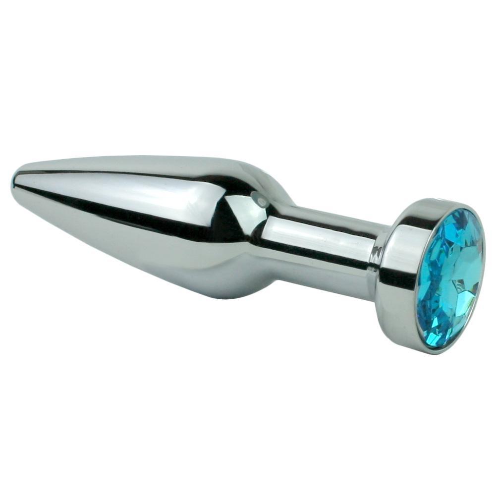 Metal butt plug with pretty blue jewel at the end