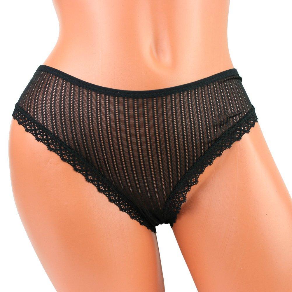 Image of mannequin wearing black lace vibrating panty set