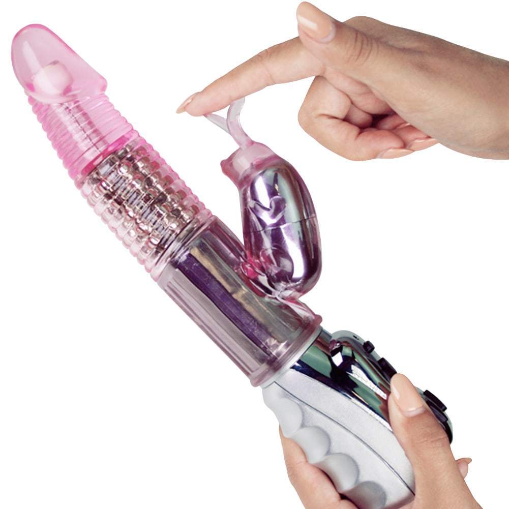 Light pink rabbit vibrator held by hand