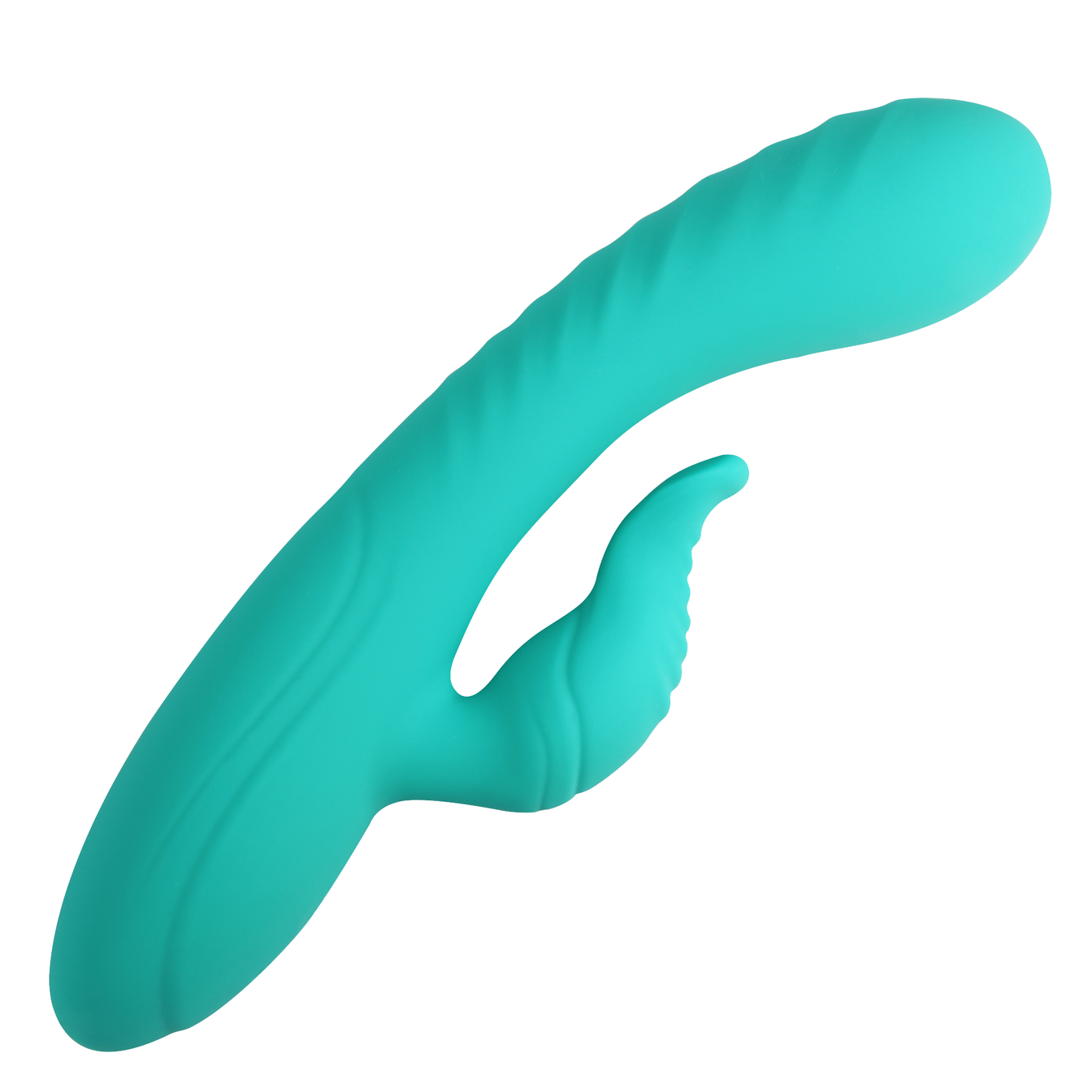 Teal vibrating dual stimulator with ridges for extra stimulation on the gspot