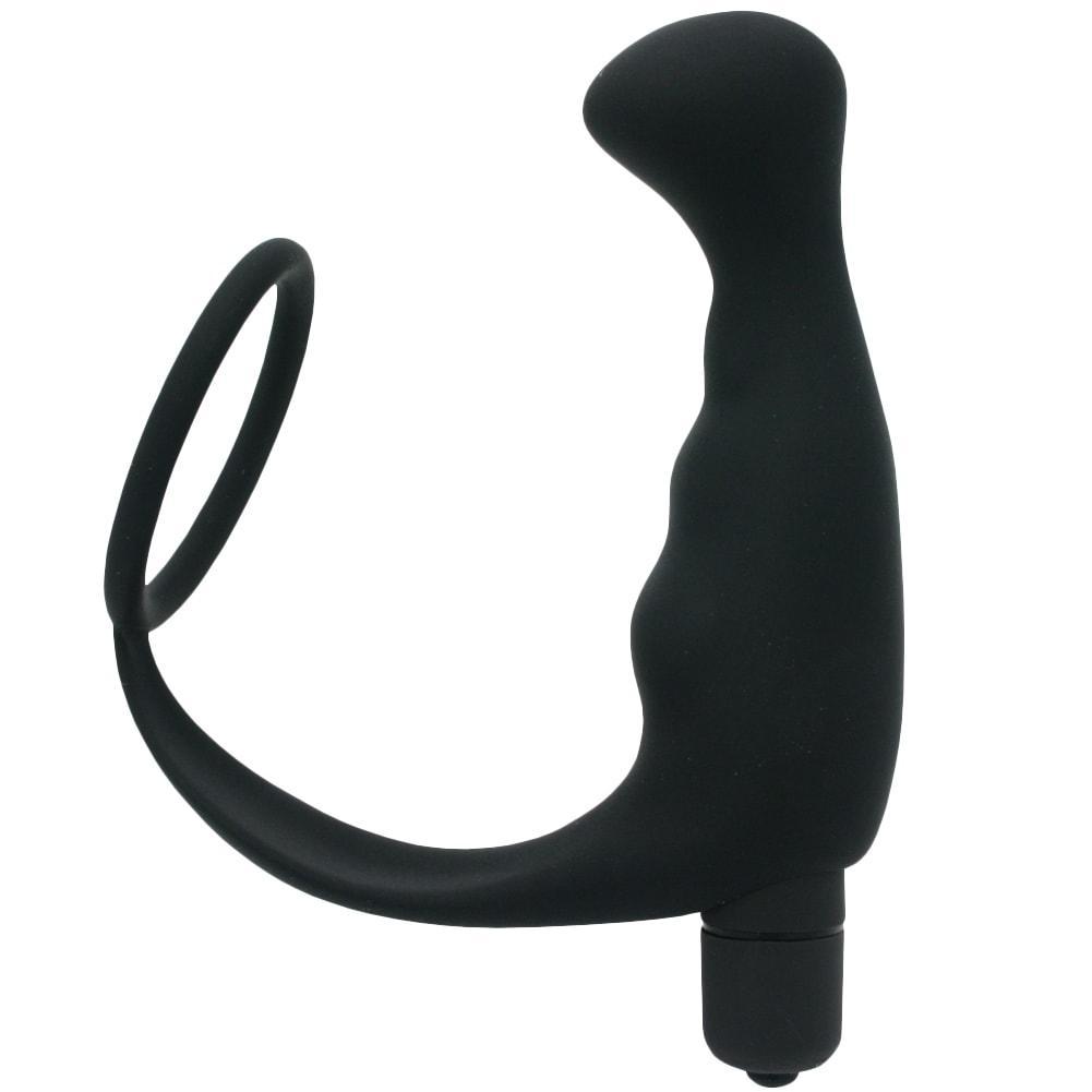 Image of black cock ring prostate massager 2 in 1