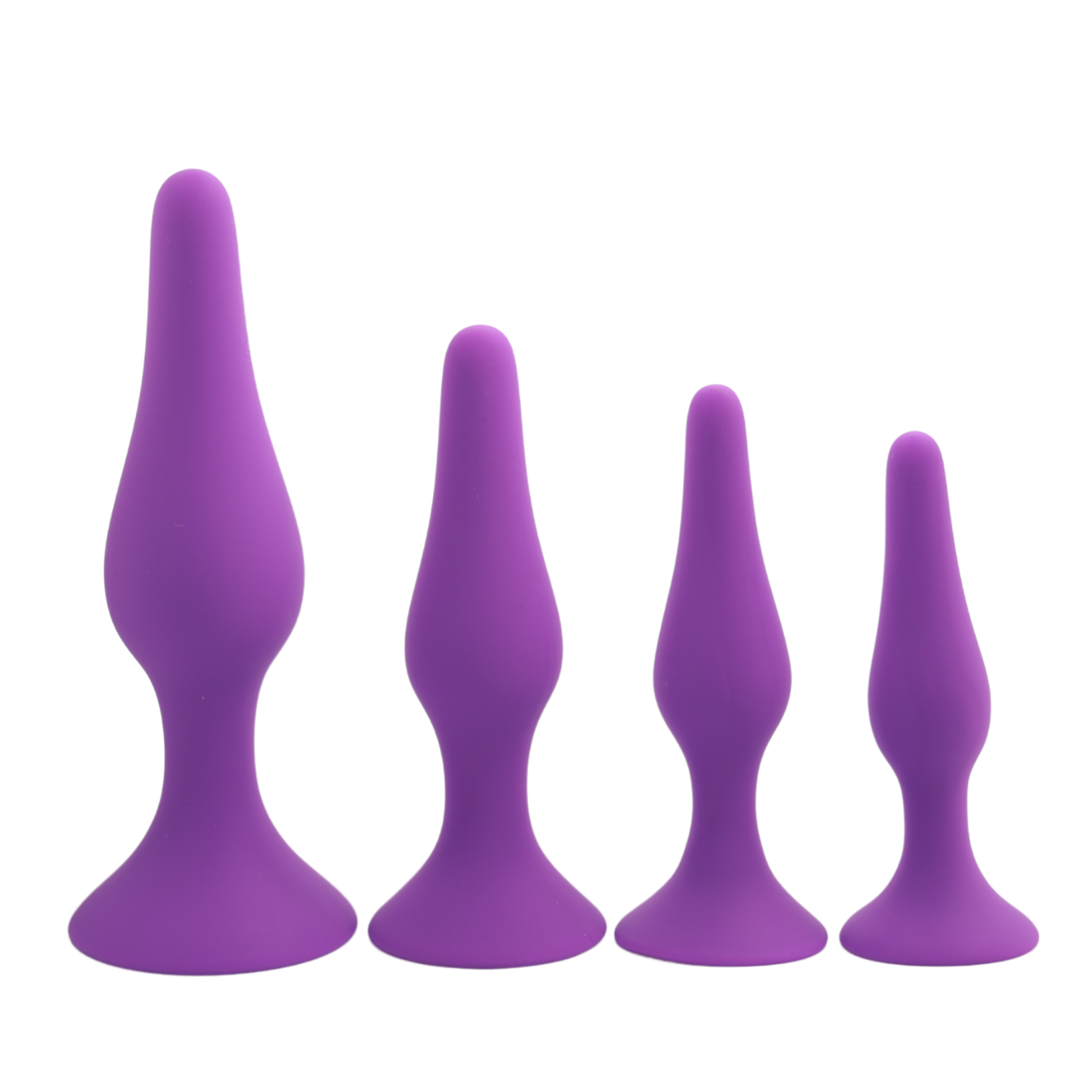 Image of various sizes of purple silicone anal plug