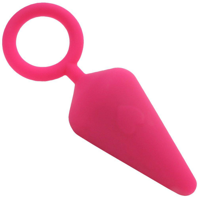 Tapered silicone butt plug with looped base