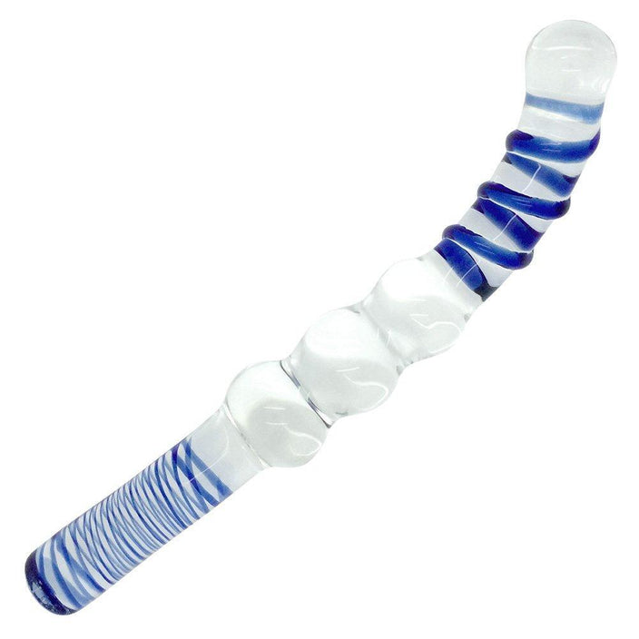 Image of clear and blue glass dildo