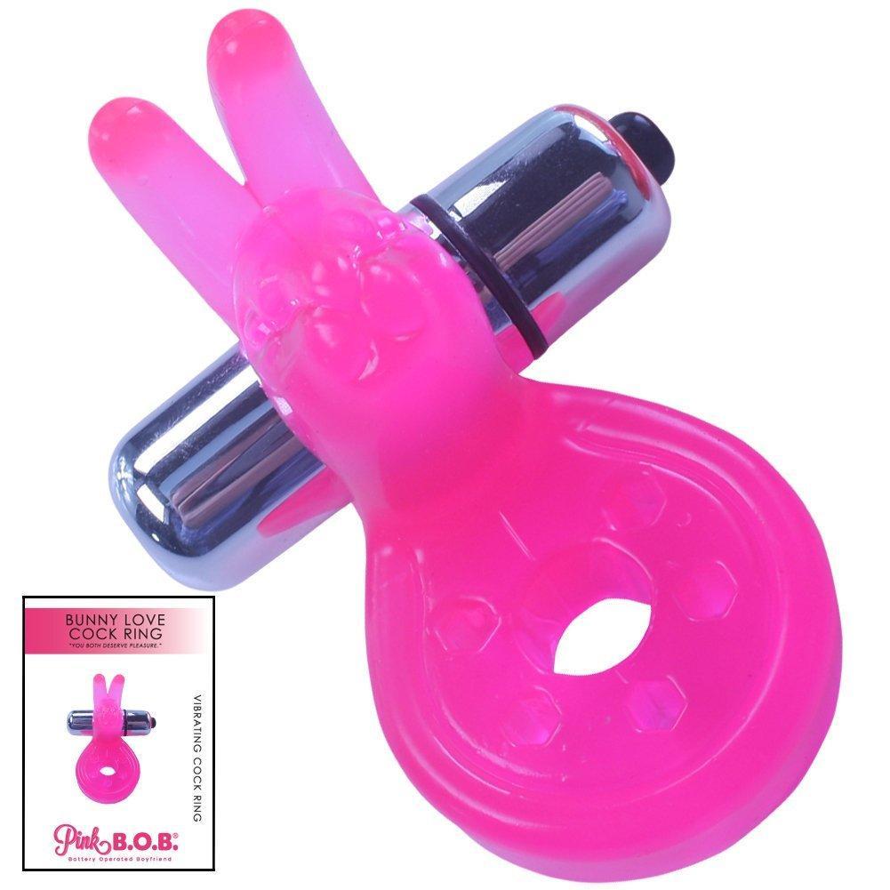 Image of bright pink bunny shaped cock ring with vibrating bullet inside