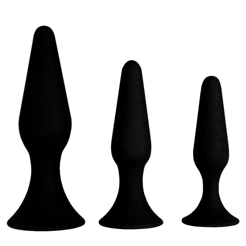 Image of set of 3 black butt plugs