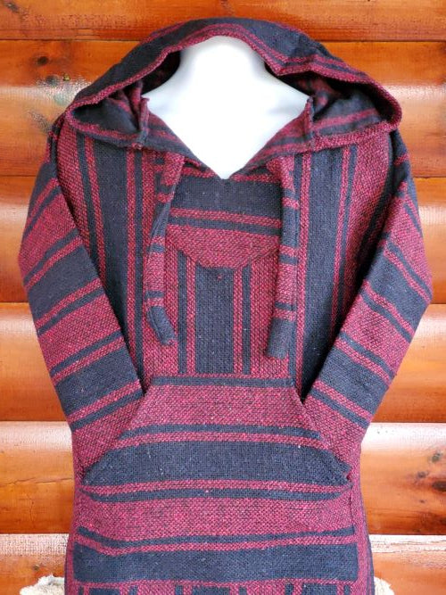 large Baja Shirt - BLACK & DARK RED STRIPE - Woven Hoodie - Soft