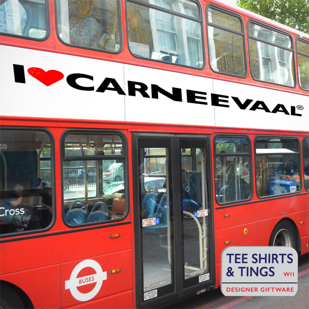 I ❤️ CARNEEVAAL®️  on the side of a London Red Bus