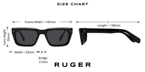 RUGER Retro Polarized Sunglasses Size Chart