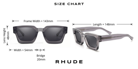 RHUDE Sunglasses Size Chart