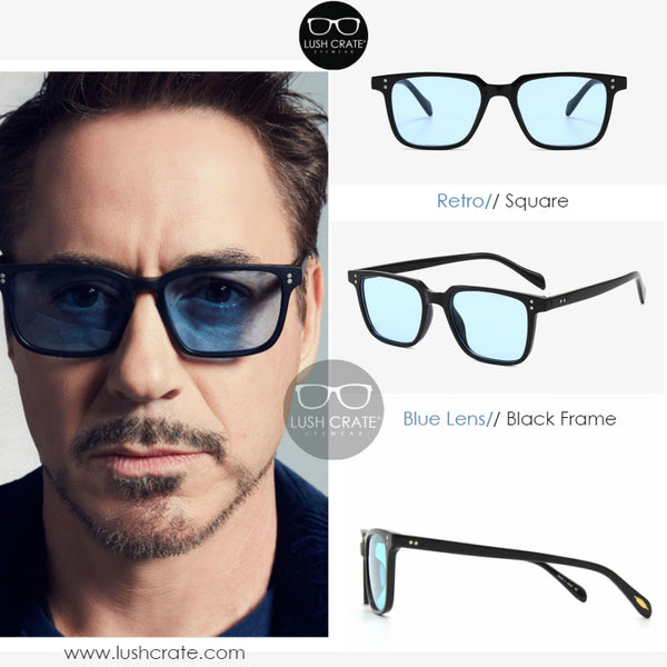 Iron Man Tony Stark Robert Downey Jr Blue Square Polarized Sunglasses