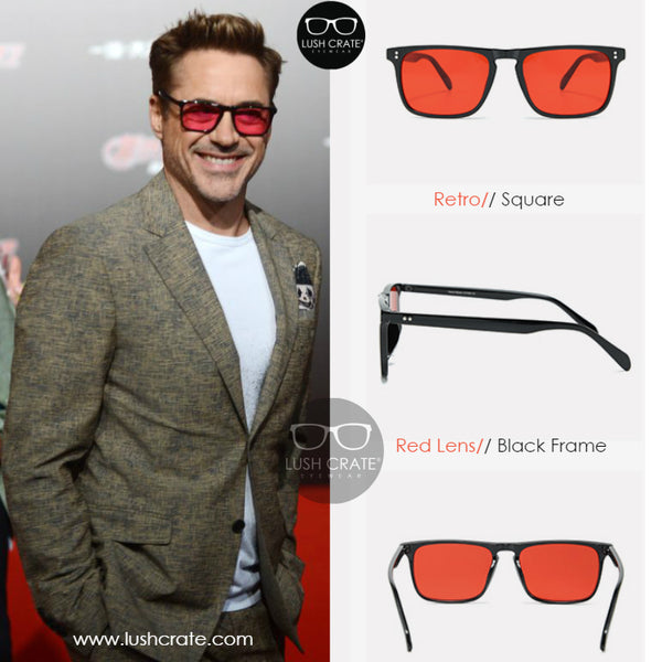 Iron Man Tony Stark Robert Downey Jr Red Square Polarized Sunglasses