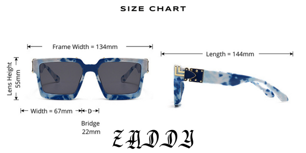 Zaddy Hip Hop Sunglasses Size Chart