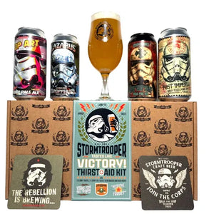 Stormtrooper beer. The empire beer. Victory gift pack, 4 440ml can pack. Beer gift pack. Gift pack with glass. Hop Art. Lazarus. 1000 yard stare. Post Imperial. Beer mats. Beer gift pack with glass