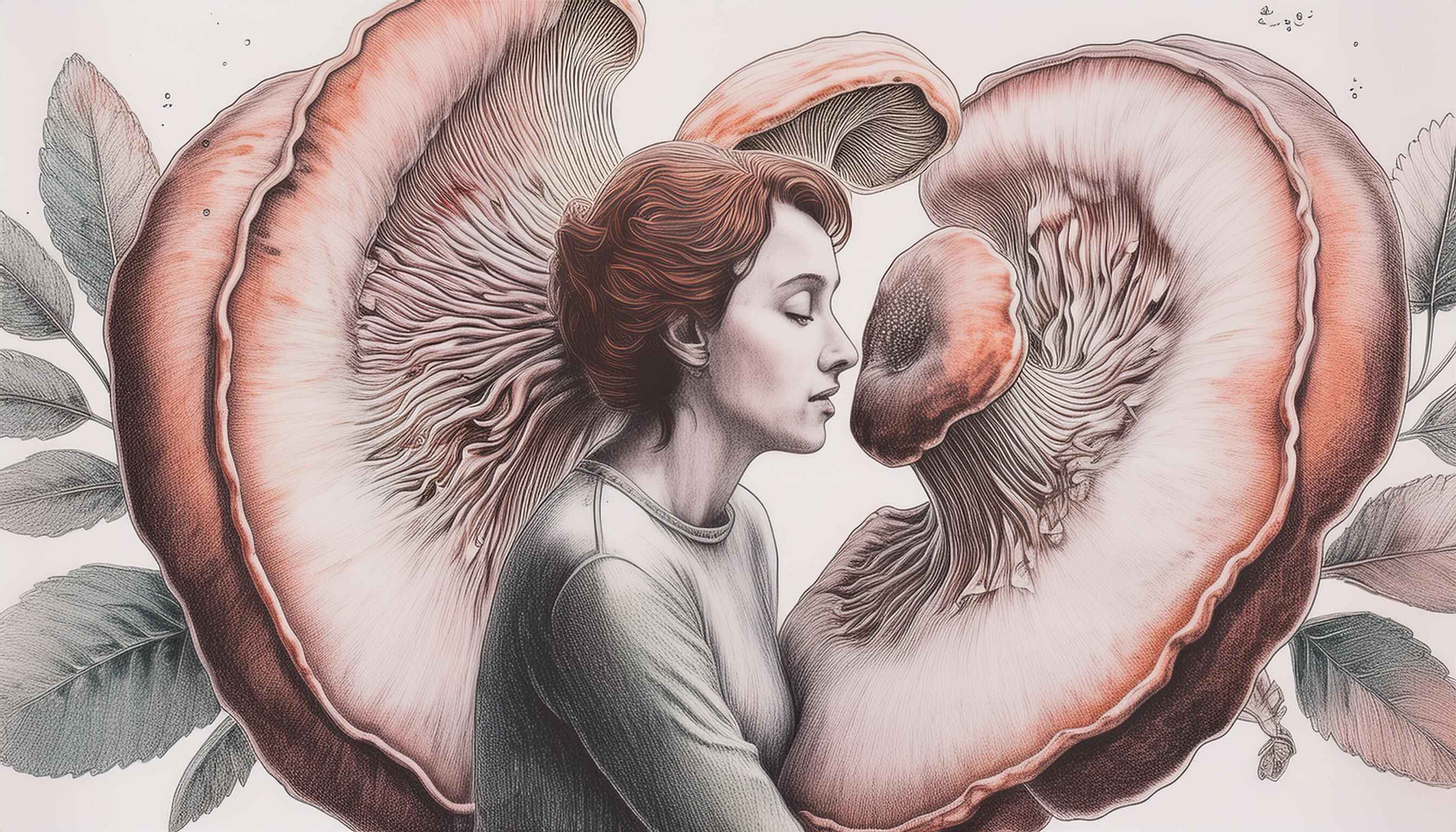 Illustration of a person looking sick in front of a Reishi mushroom, symbolising the benefits of Reishi on the immune system