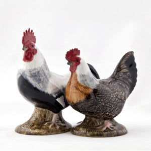 Salero y pimentero en forma de gallo y gallina Dorking