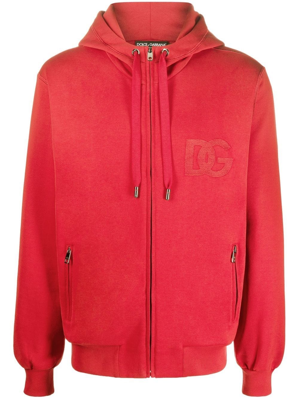 Dolce & Gabbana Zip-Front Logo Cotton Red Hoodie – Aztec Clothing