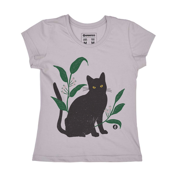 Camiseta Feminina Sustentável Gato e Plantas#N#– Greenco