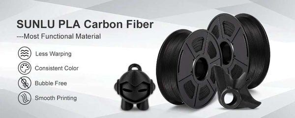 The packaging of Sunlu PLA Carbon Fiber Filament highlighting its features and benefits for 3D printing enthusiasts in Perth.