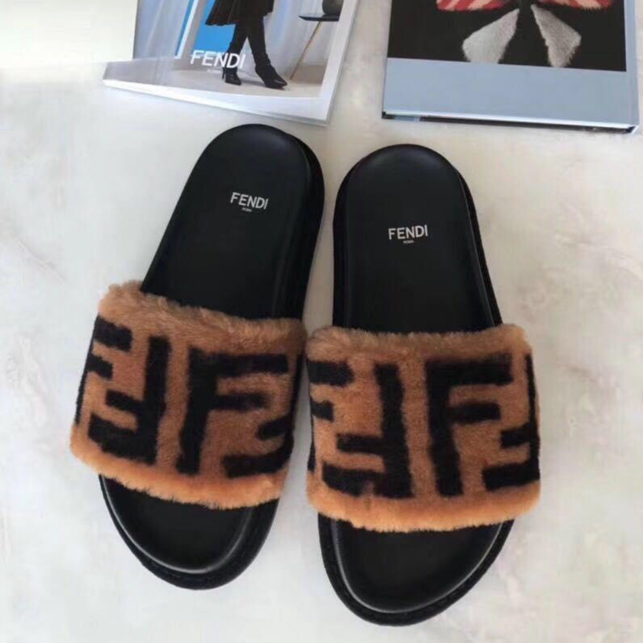 fluffy fendi slides