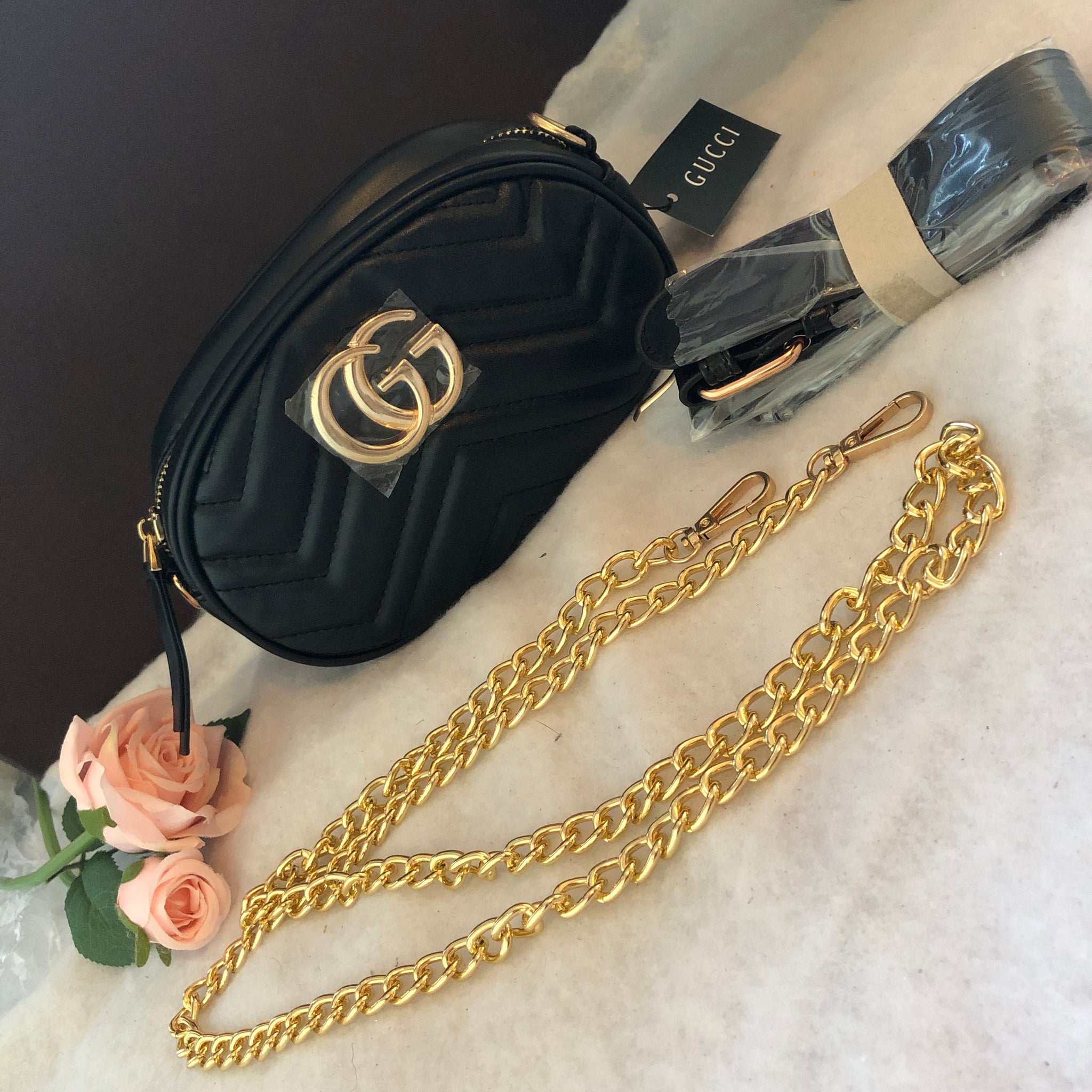 black and gold bum bag