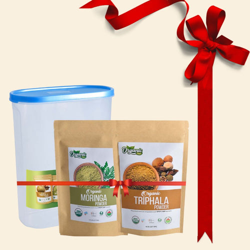 Organic Triphala Powder and Moringa Powder Gift Combo With Attractive Jar