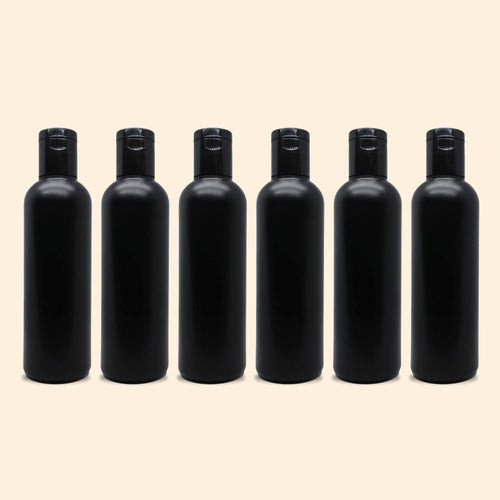 Empty Black HDPE Bottle with Disc Flip Top Cap Refillable Reusable 200ml(Pack of 6)