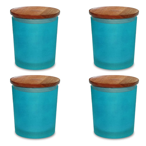 Blue Frosted  GLASS JAR with wooden lid