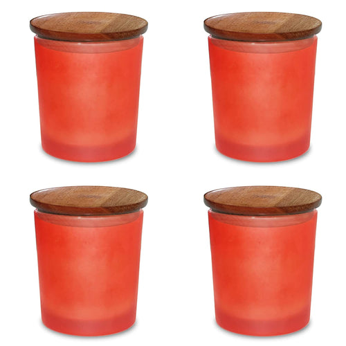 Red frosted jar with wooden lid