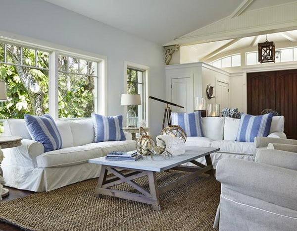 Knot This But That: Blue White Beach House Living Room | Coastal Home Blog