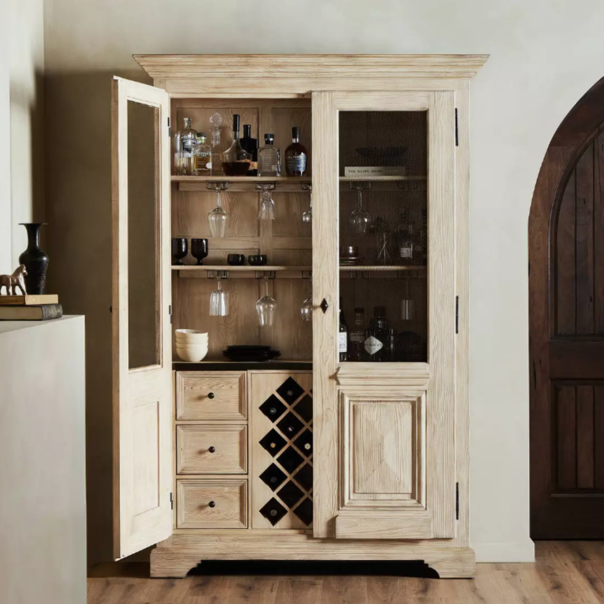 Lennon Pine Wood Bar Cabinet