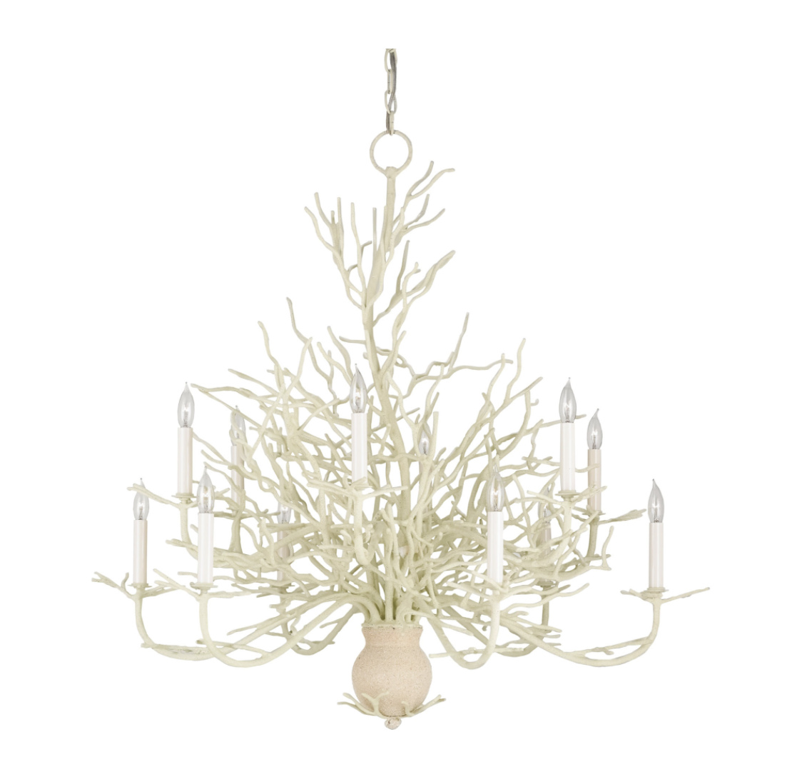 Antique White Coral Large 12-Light Chandelier