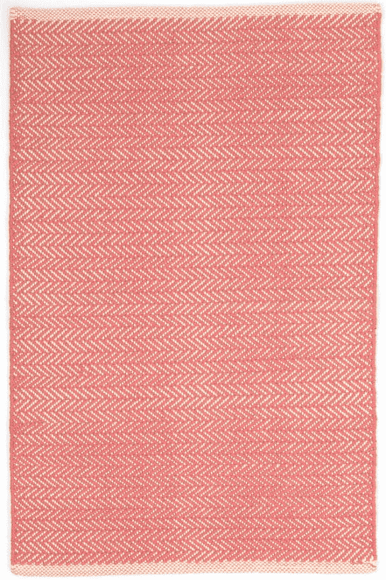 Herringbone Woven Cotton Rug - Coral