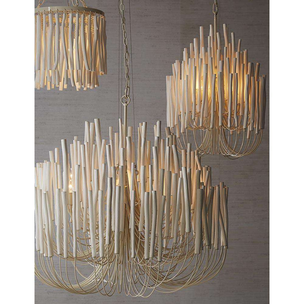 Whitewashed Wood Stick Chandelier