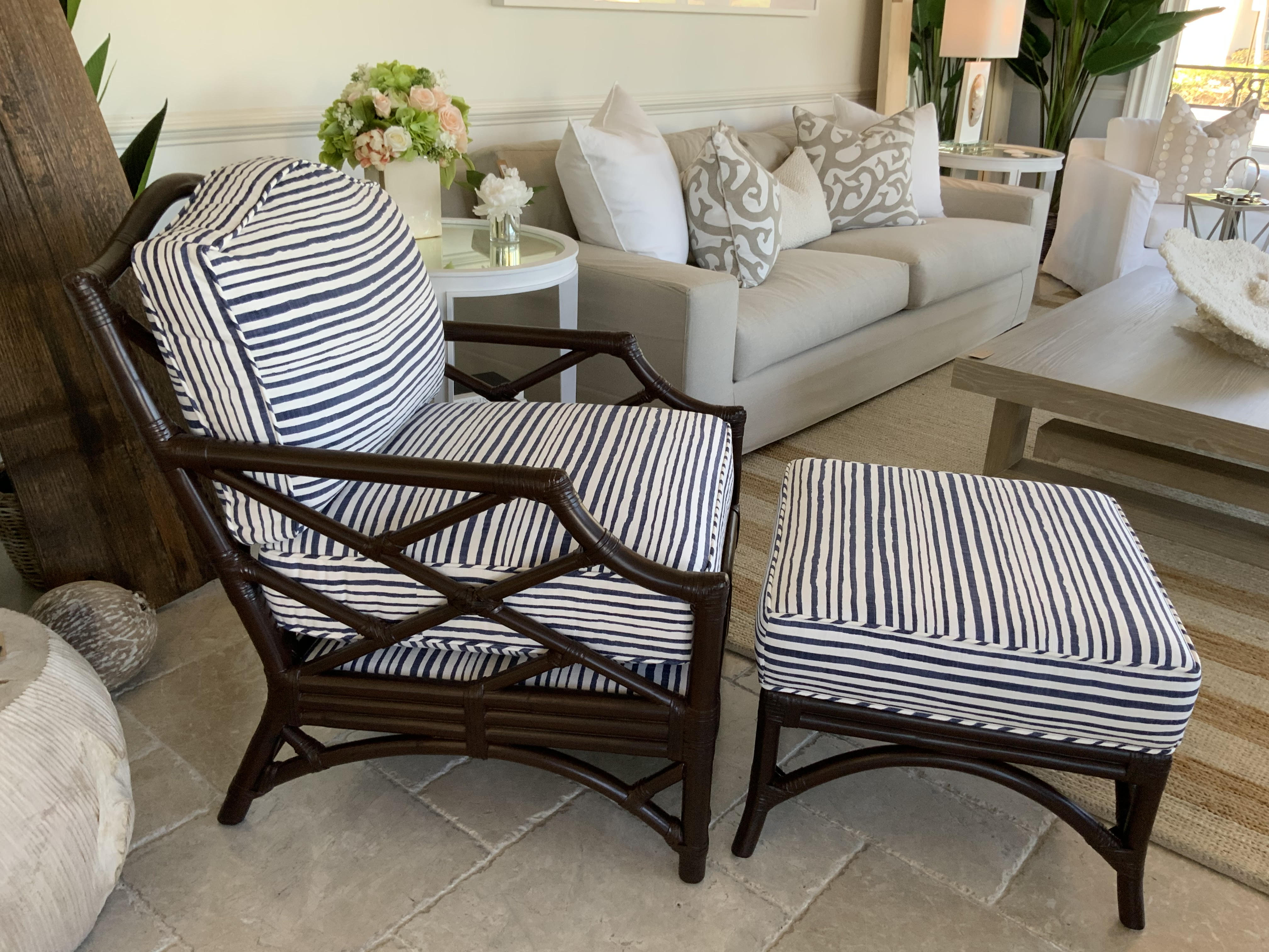 Chippendale Coastal Accent Chair & Ottoman Set - Showroom Sample